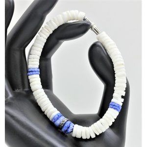 GENUINE WHITE CORAL BRACELET heishi beads 7 1/2"